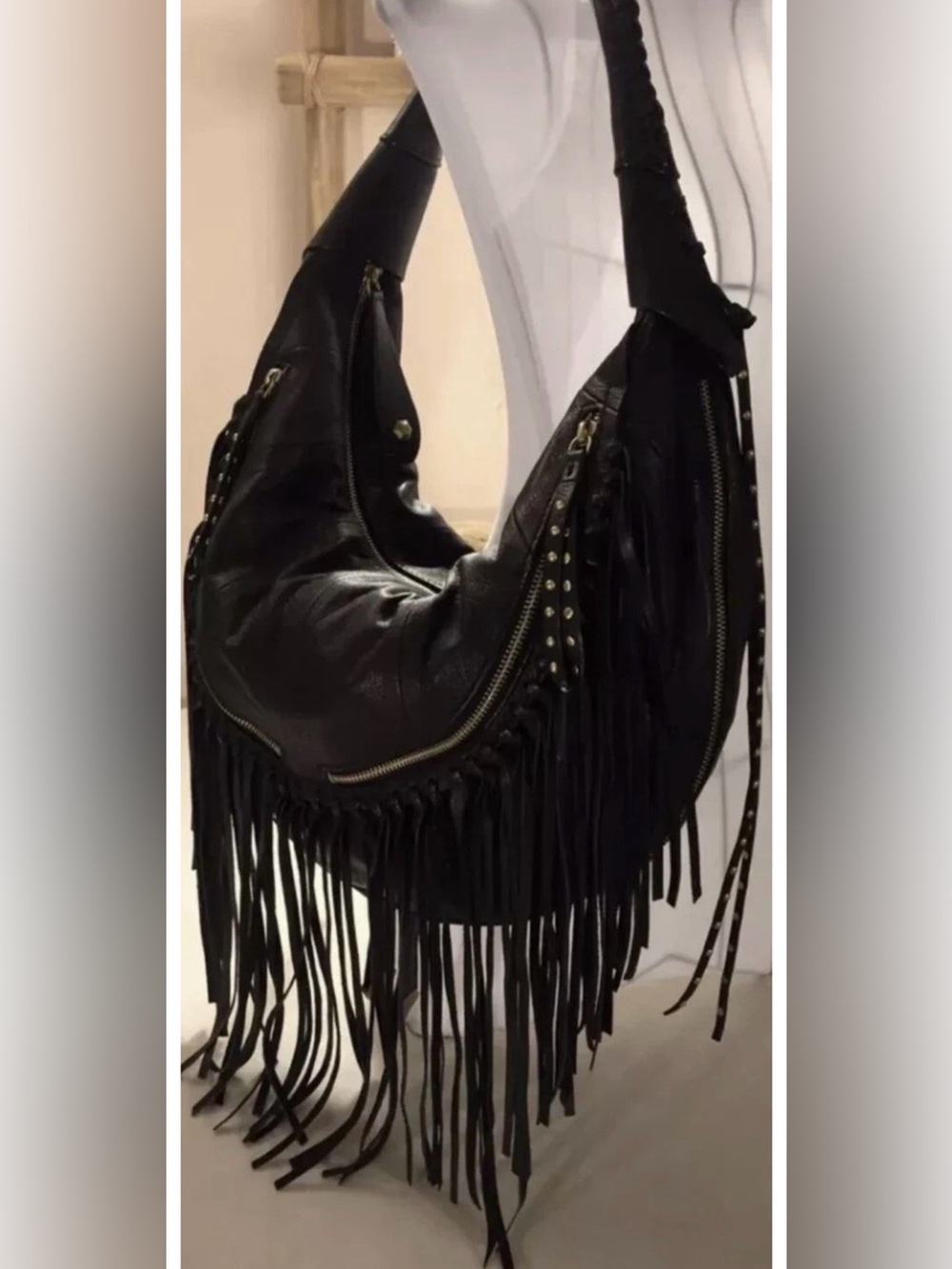 💝 OrYANY Angie Fringe Shoulder Bag Color Black RARE